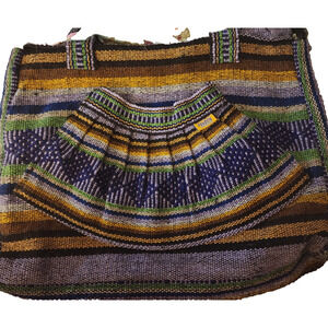 Pinzon Hobo Shoulder Bag Purple Blue Striped Woven Zipper Purse